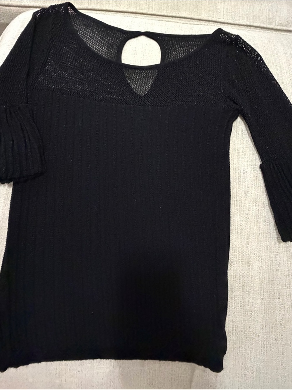 Ardene Black Long-Sleeve Ribbed Knit Dress with Keyhole Back